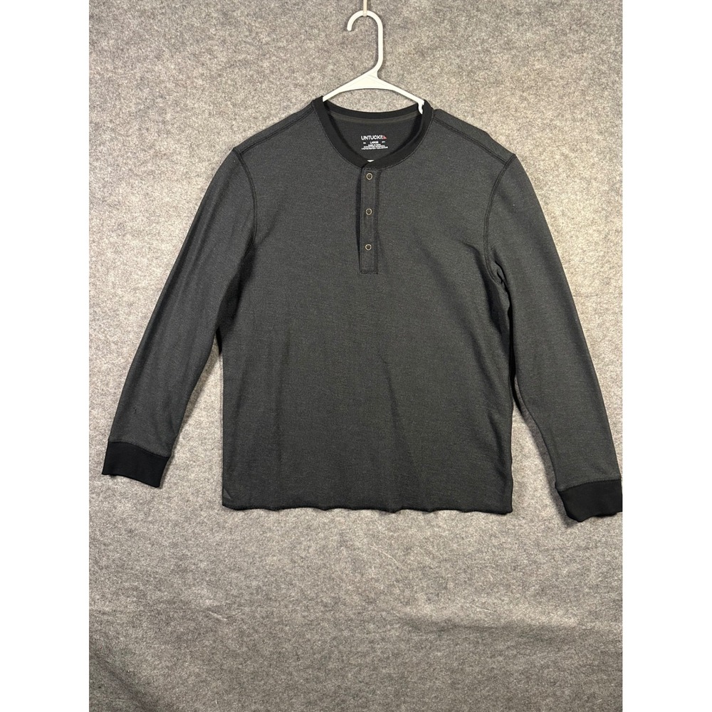 UNTUCKit Mens Henley Shirt Long Sleeve Gray Cotton Blend Casual Top‎ Large